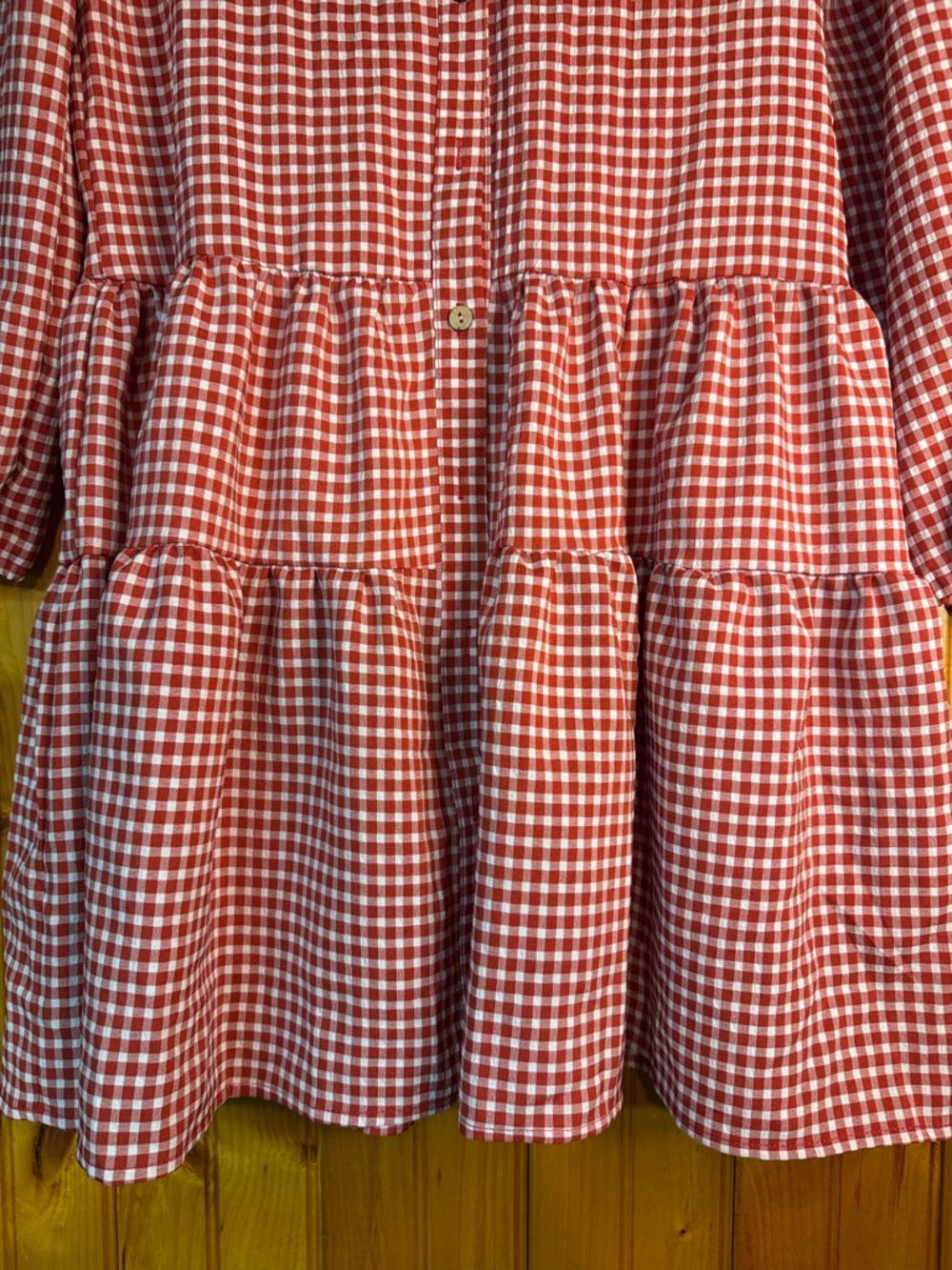 Kohl's Red and White Gingham Tiered Button-Front Midi Dress - Picture 3 of 7